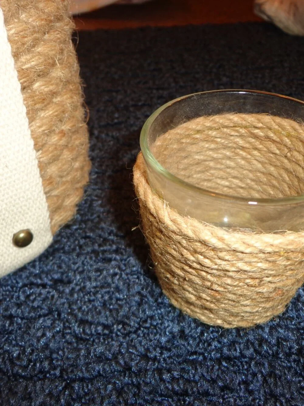 Lot of 2 Nautical Candle Holders Rope Glass Coastal Pillar & Tea Light Candle